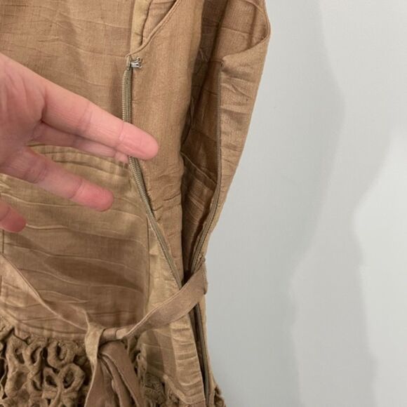 Robert Rodriguez Size 2 Brown Linen Blend Eyelet Lace Sleeveless A-Line Dress - Picture 5 of 10